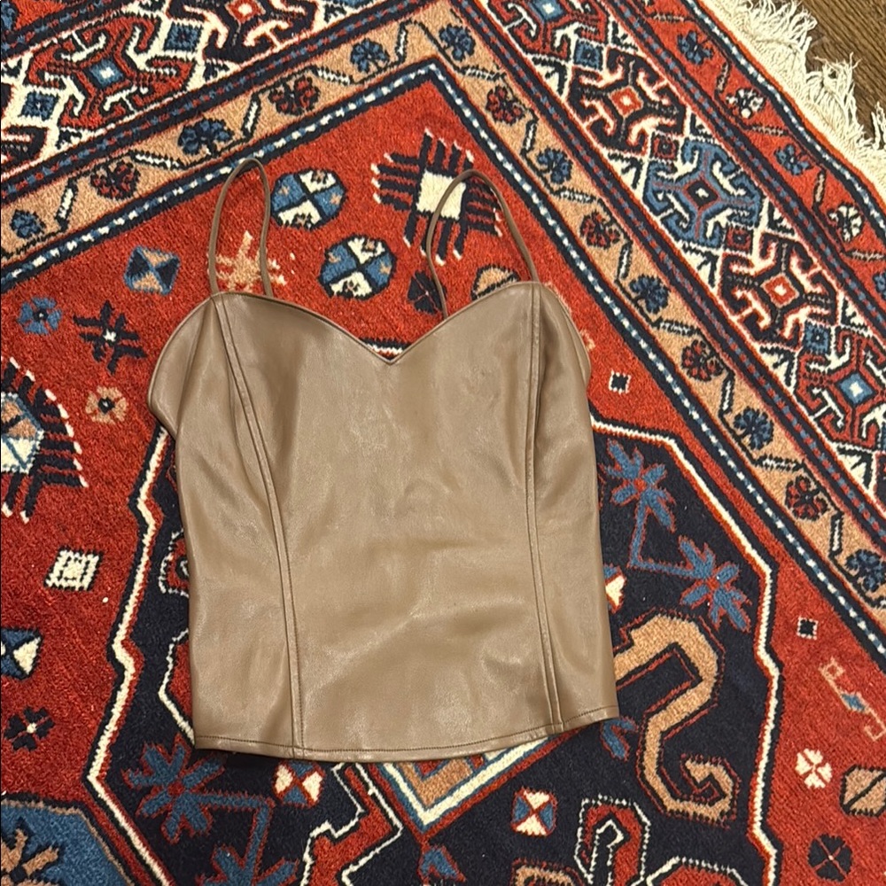Heartloom Josie Faux Leather Brown Camisole Top XS NWOT